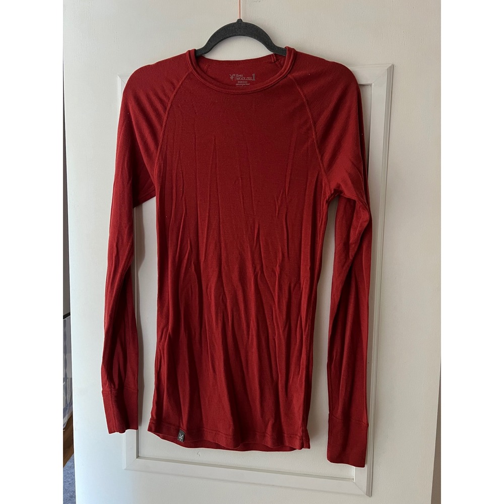 Ibex Woolies 1 Mens Large Red Orange 100% Merino Wool Base Layer Long Sleeve